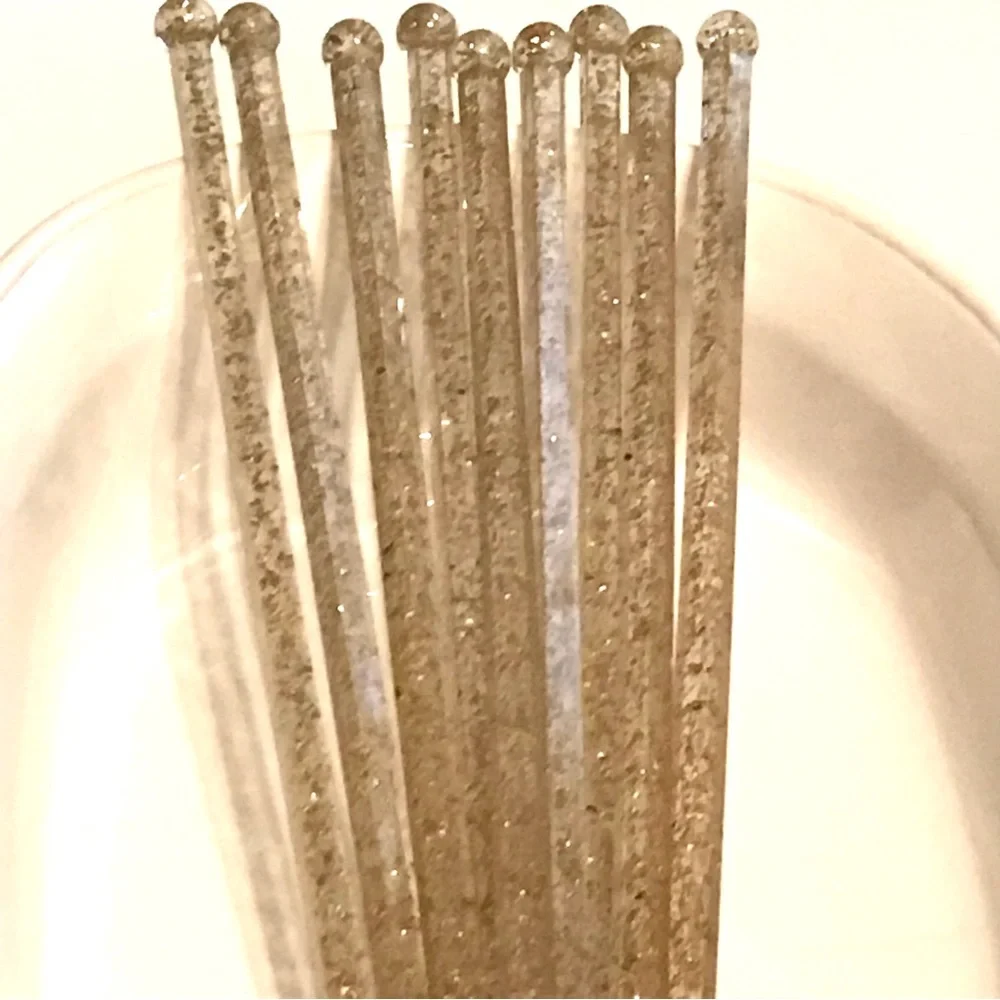 Vintage 9 Swizzle Sticks clear plastic with Gold glitter cocktail bar ware - Picture 7 of 11